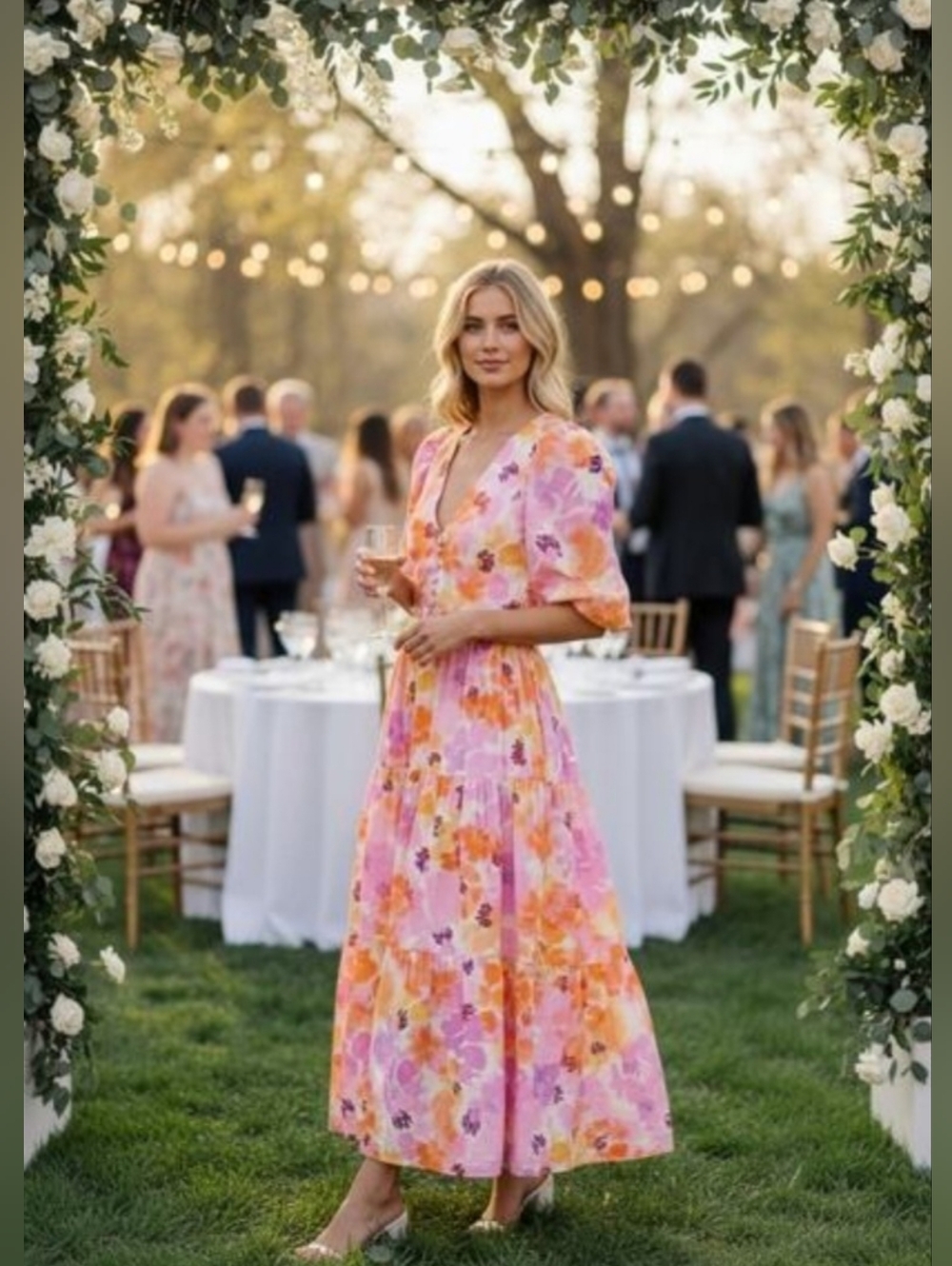 NICHOLAS Pink and Orange Floral Midi Dress Size 12